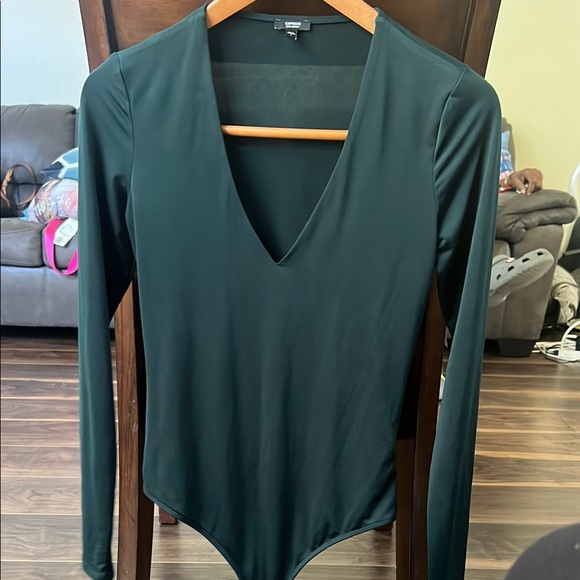 Express Tops - Express Green Asymmetrical Fitted Bodysuit
